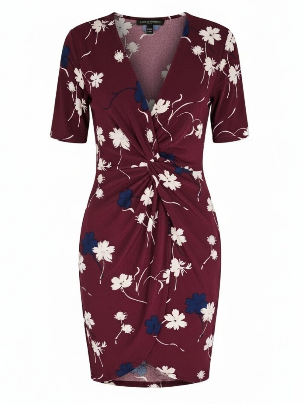 Banana Republic Women's XXSP Burgundy Floral Twist-Front Asymmetrical Dress - Picture 5 of 11